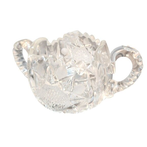Vintage Lead Crystal Glass Sugar Bowl With Dual Handles Elegant Diamond Point Su - Picture 3 of 6